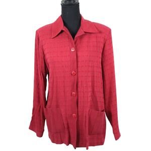 Vintage 90s Popovitch Studio Red Collared Cardigan Button Front Small Pockets